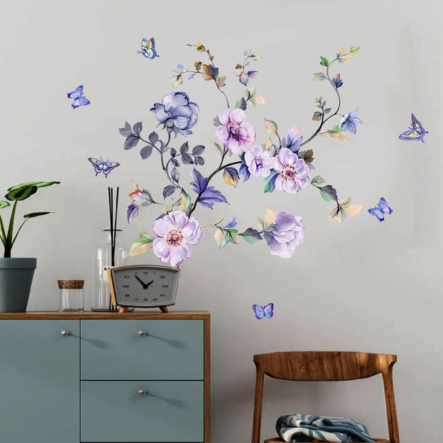 Adesivi murali con fiori viola farfalle decalcomanie da parete con fiori  decorazioni per pareti per la decorazione del soggiorno della camera da  letto delle ragazze - AliExpress