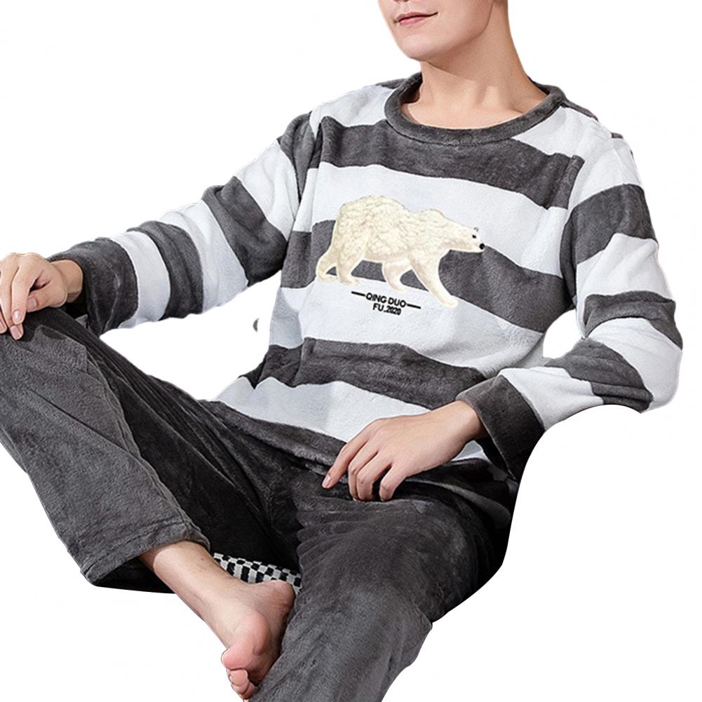 Title 31, 2 Pcs/Set Men Winter Pajamas Set Long Sleeve Th...