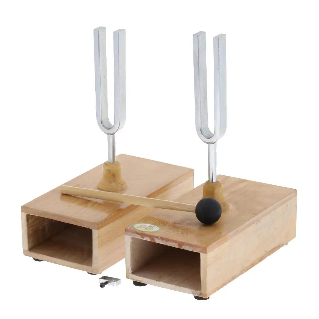 2 Pcs 440HZ Tuning Fork with Wooden Resonant Box Teaching Tool