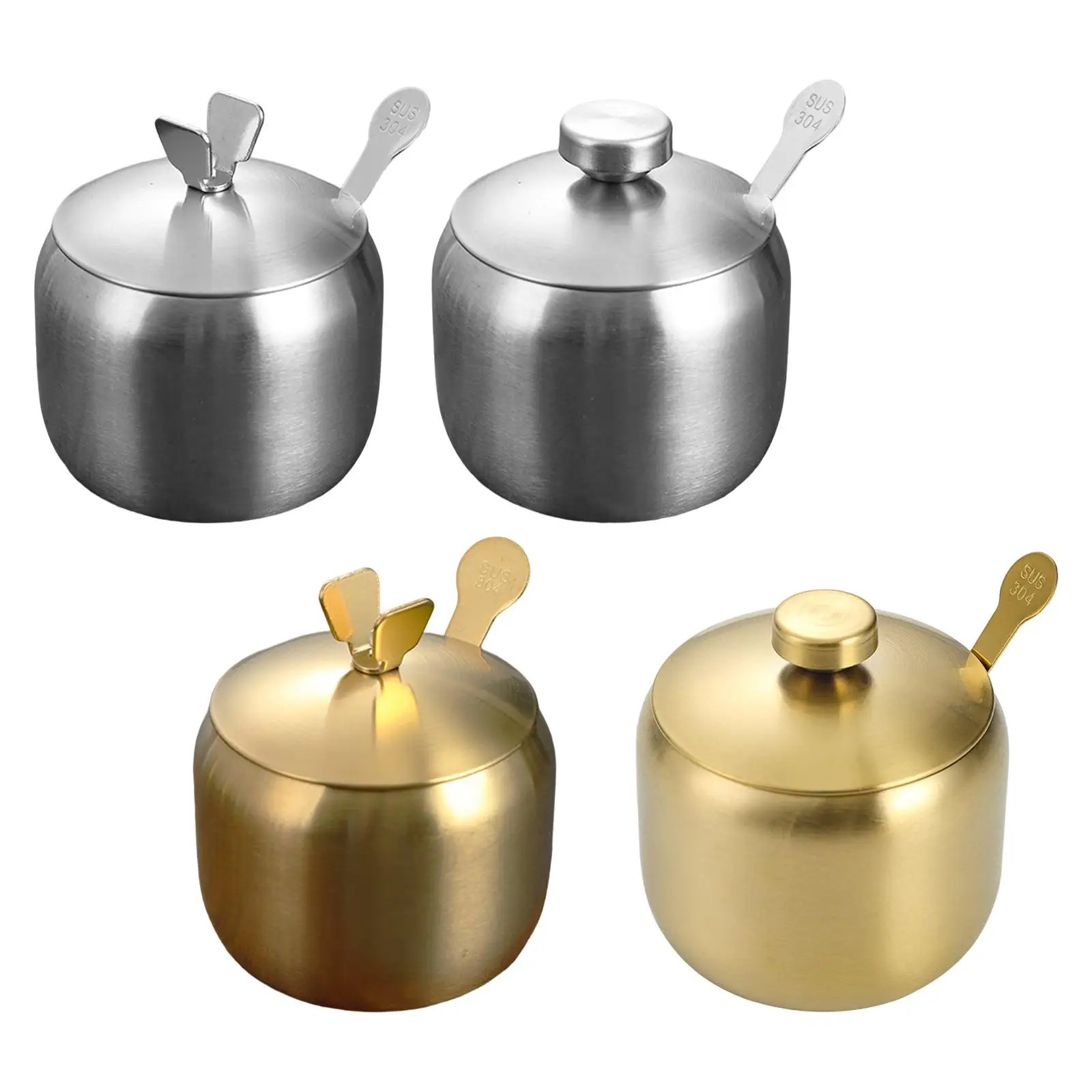 Stainless Steel Seasoning Box Kitchen Supplies Condiment Jar Spice Pots Kitchen Cruet with Lid and Spoon for Salt