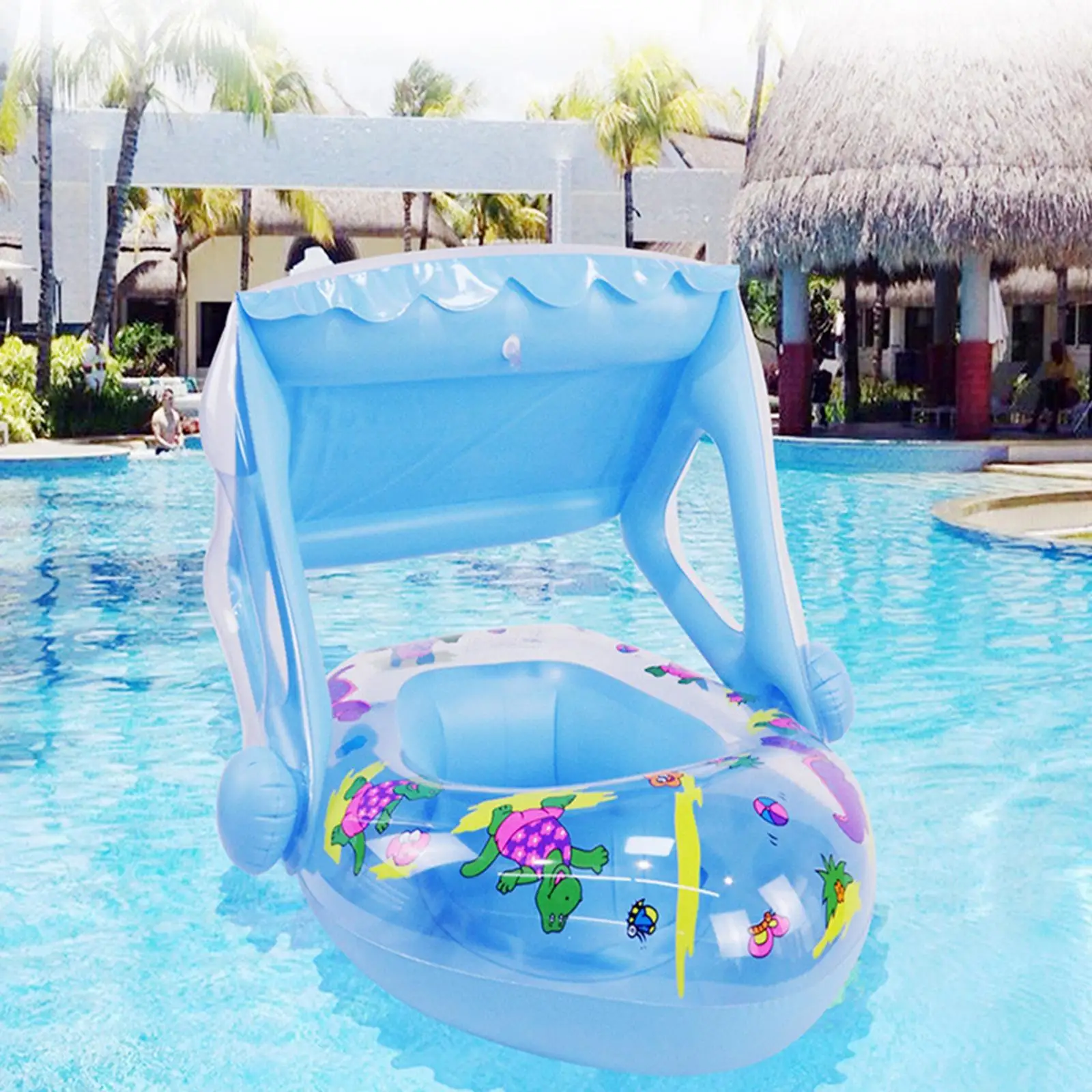Kids Float Rings with Canopy Learn Swim Bathtub Toys Swimming Float with Sunshade for Kids Children Boys and Girls