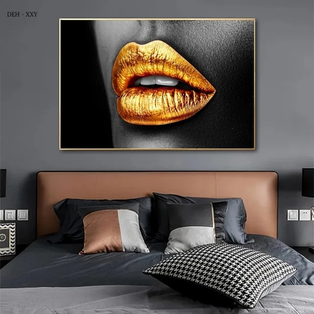 Modern Luxury Home Wall Art Decoration Painting Dollars Cash Lips Mouth  Flowing Golden Liquid Crown Art Canvas Painting Poster - AliExpress