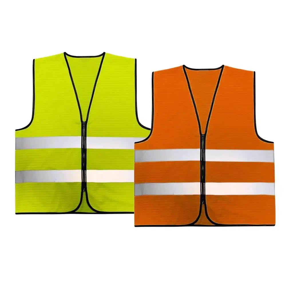 Anti-static High Visibility Zipper Front Safety Vest With Reflective Strips, Premium, 2 Colors Optional