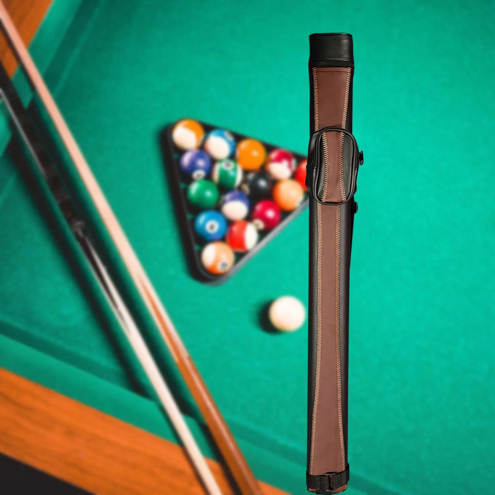 Pool Cue Case Storage Bag PU Leather Waterproof Billiards Accessories 1 Complete 2 Pieces Rod for Games Sports Black Brown