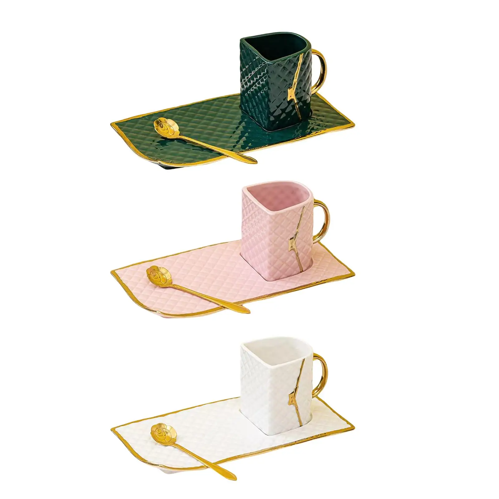 Gold Painted coffee cups and Saucer Set Bag Modeling Spoon for Party