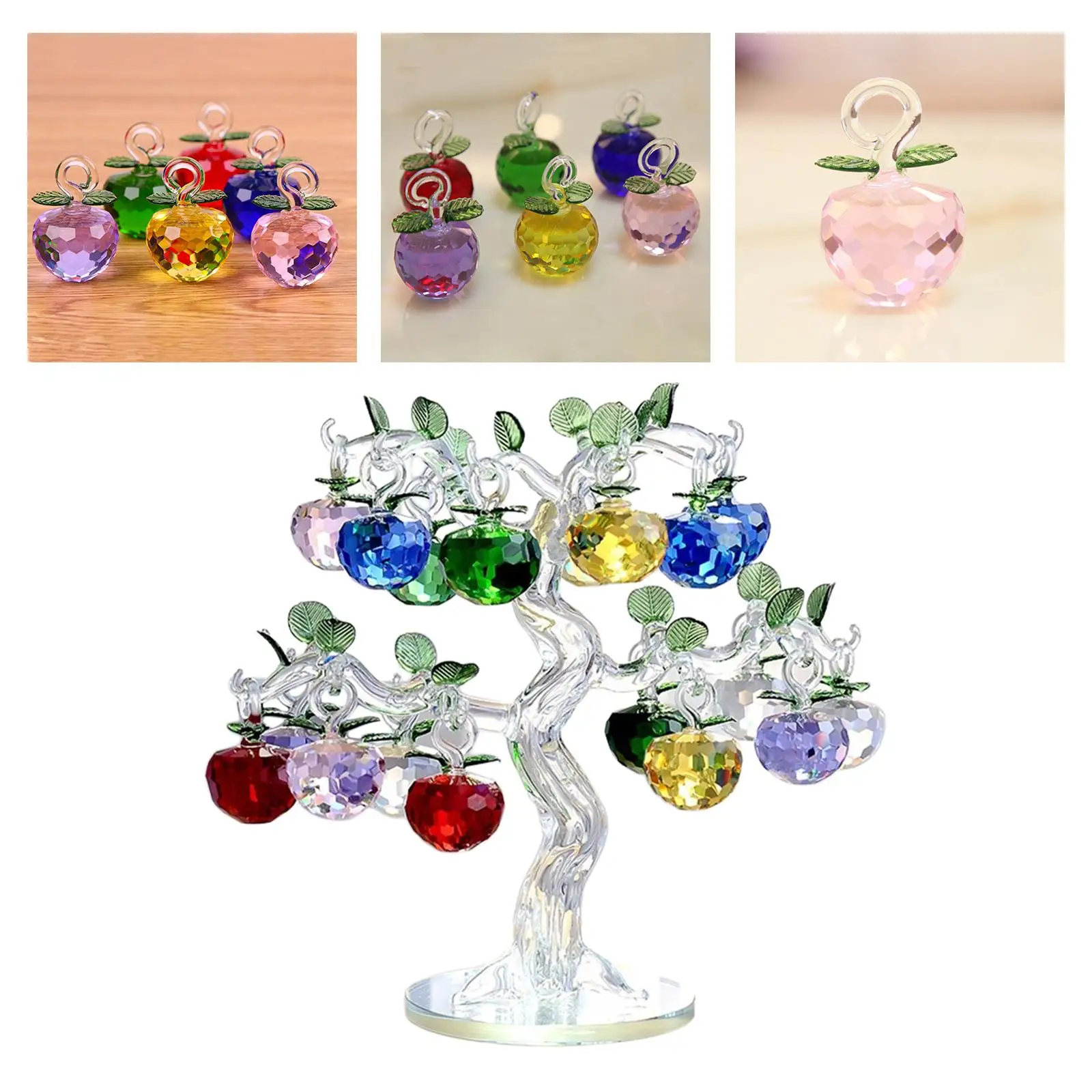 White Crystal  Tree Colorful Feng Shui Lucky Glass Craft Bar Desk Party