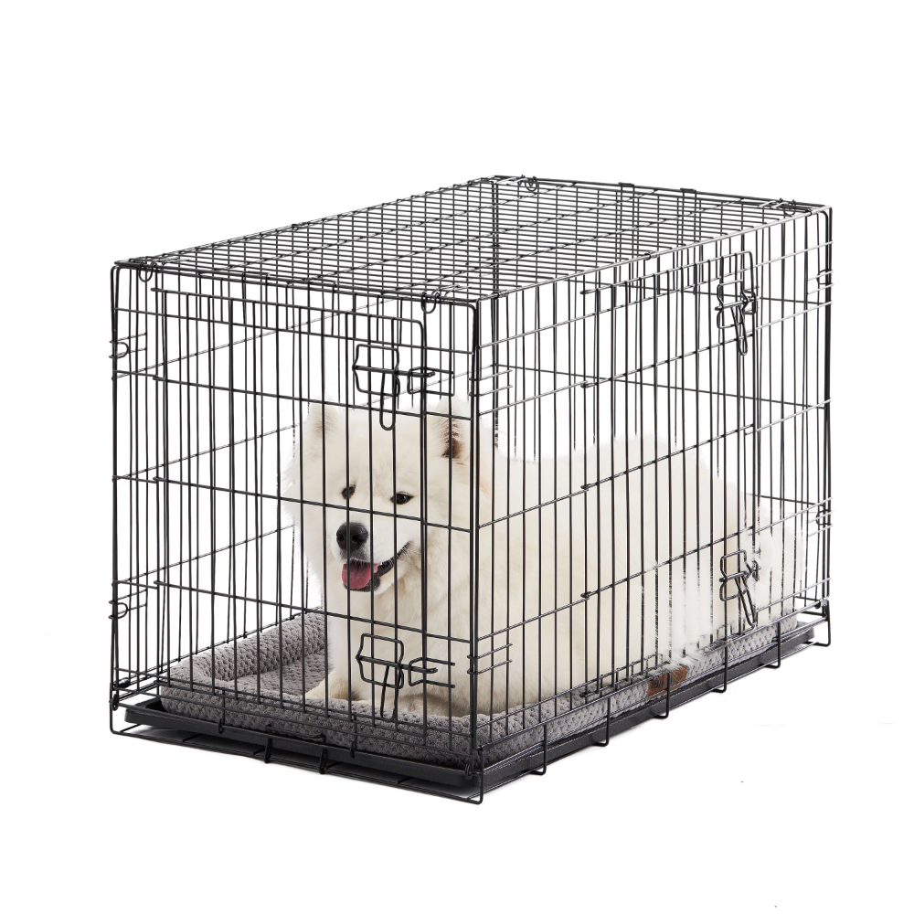 Title 5, Double-Door Folding Metal Wire Dog Crate With D...