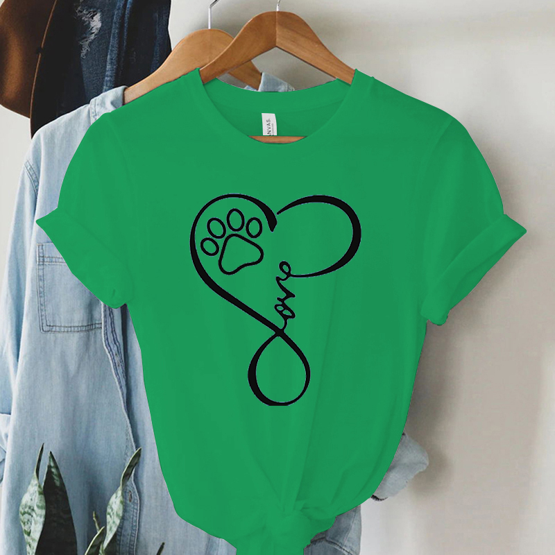 T-shirt manches courtes pour femmes, vêtements d'été, joli dessin animé patte de chien, amour, cœur, imprimé graphique, ample, fille, Y2k, Love Heart532_voghion.com