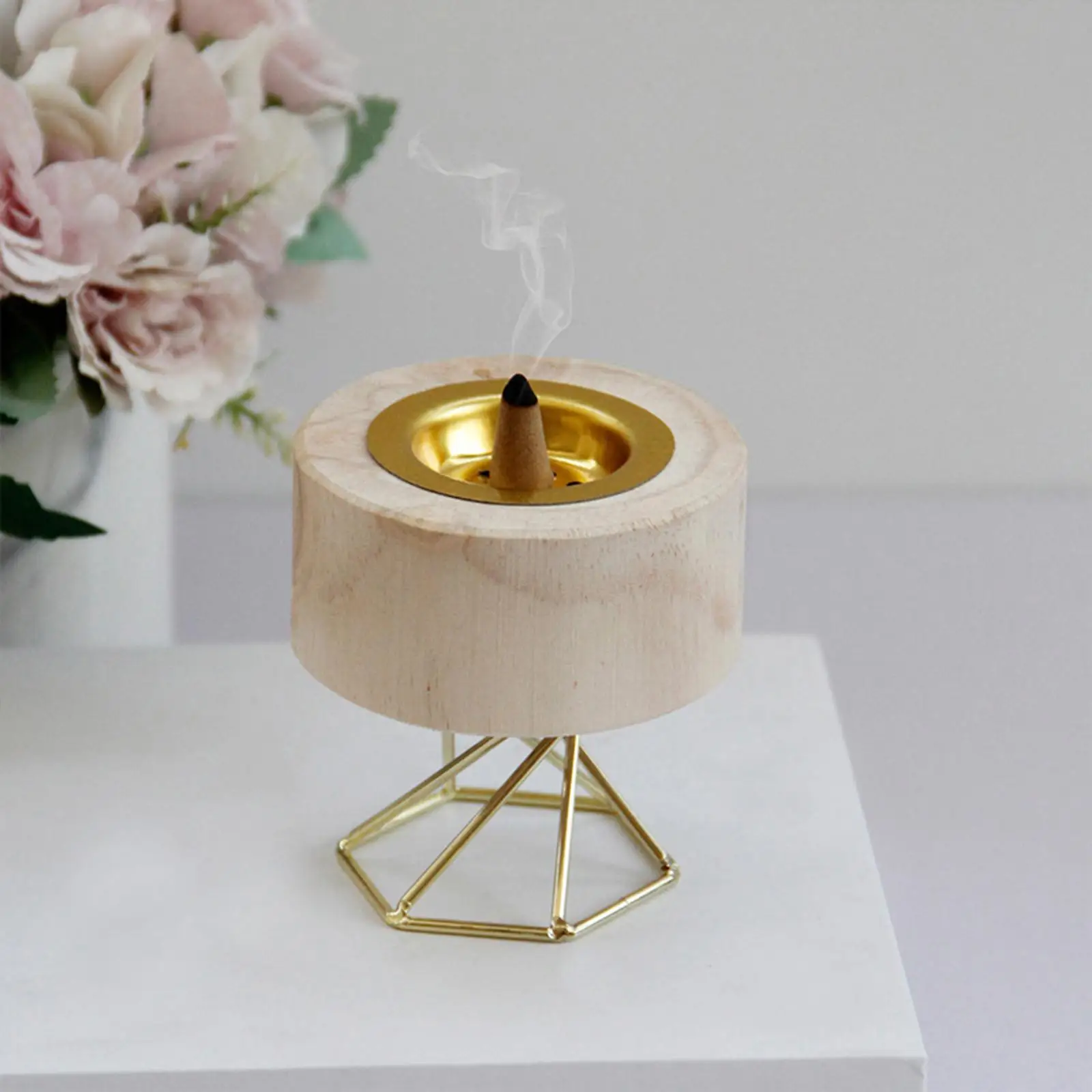 Portable Wood Incense Burner Incense Cone Holder with High Stand Fragrance Censer for Home Office Living Room Zen Decoration