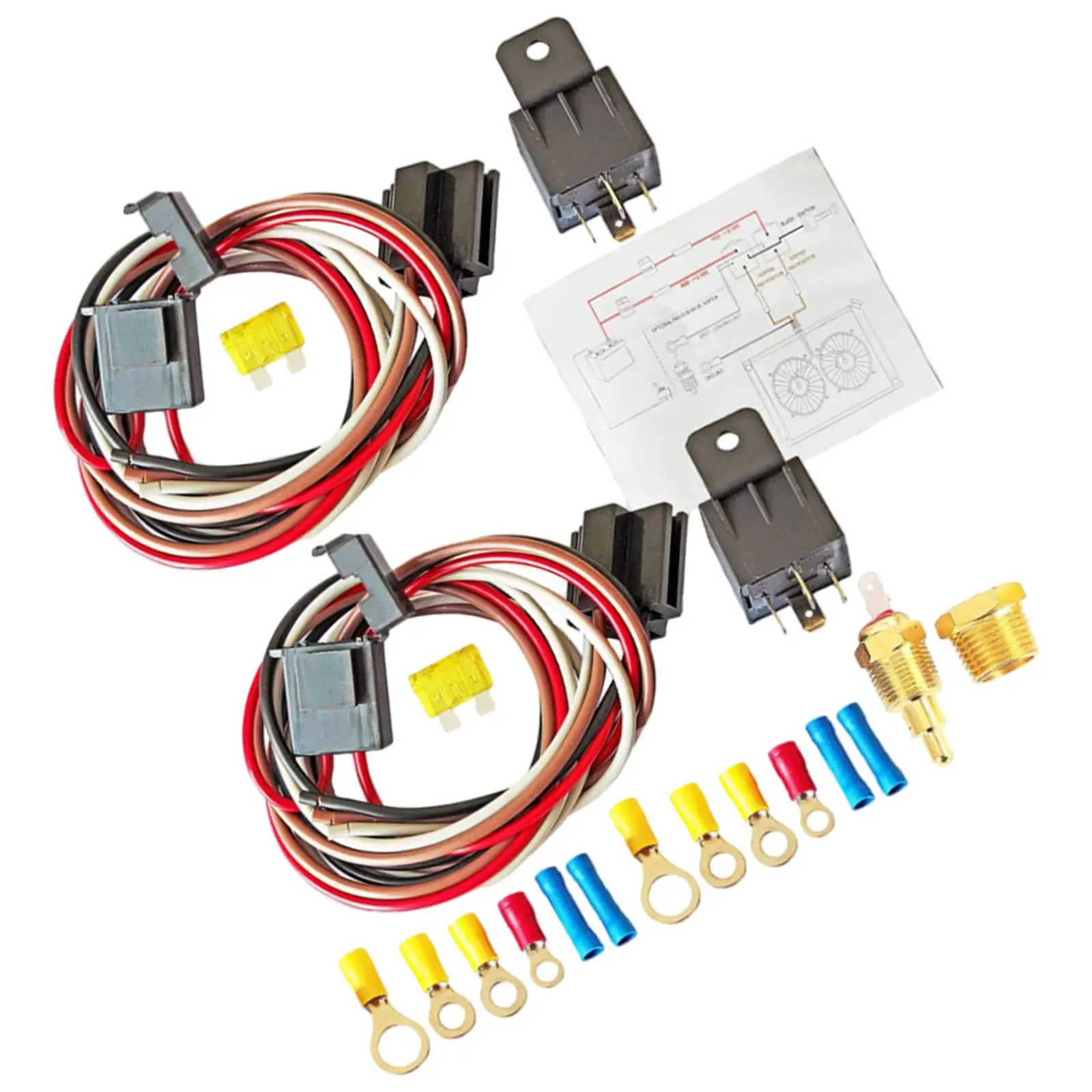 40 Amp Dual Electric Fan Wiring Kit Automotive Wire Harness Fan Tail Connectors 185 Degree On 175 Off Temperature Switch Replace