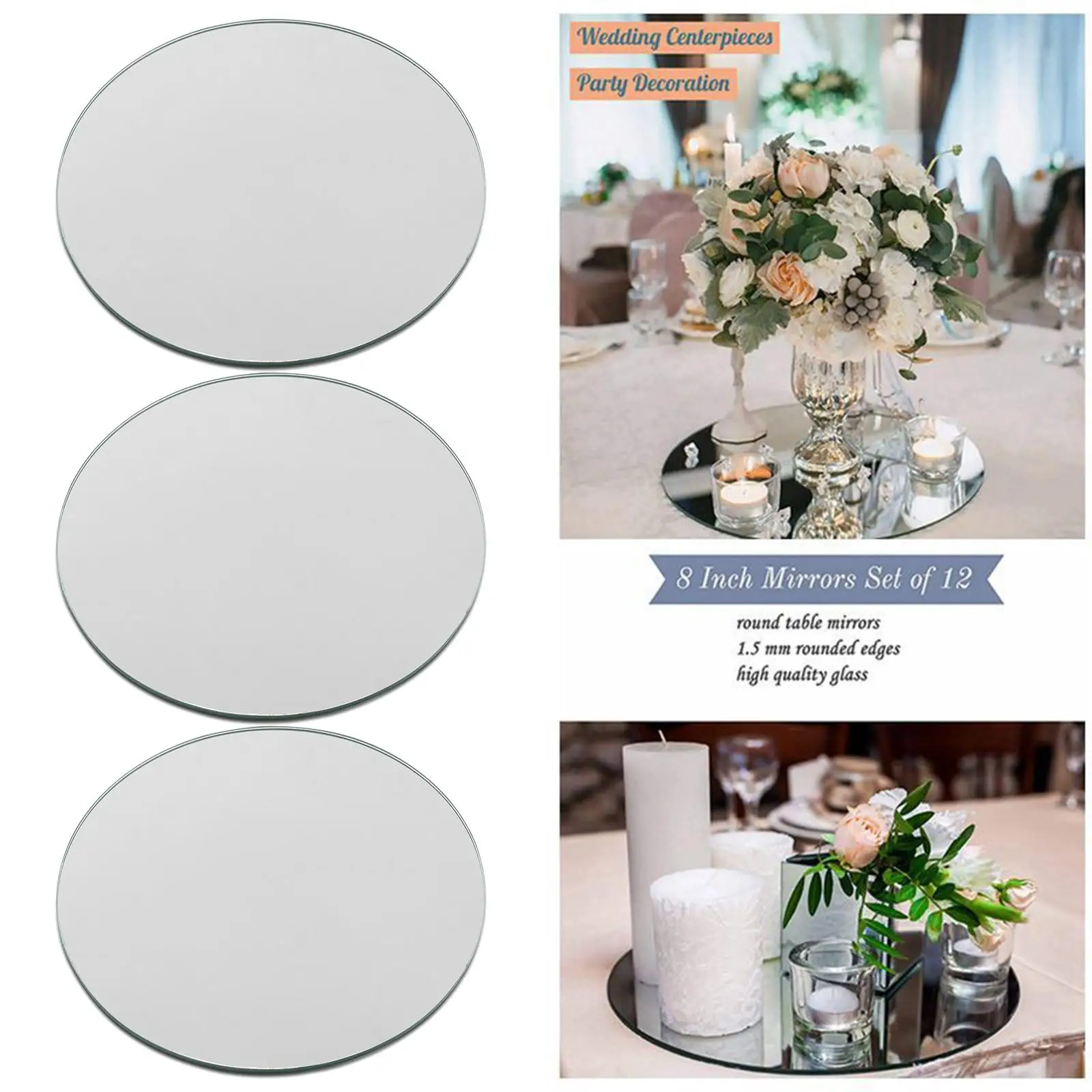 Set of 3 Round Mirror Shaped Candle Holder Organizers for Centerpieces