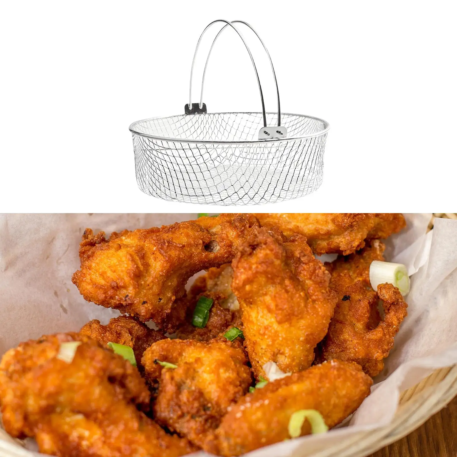 304 Stainless Steel Air Fryer Basket with Handle Food Container Strainer for Kitchen Home
