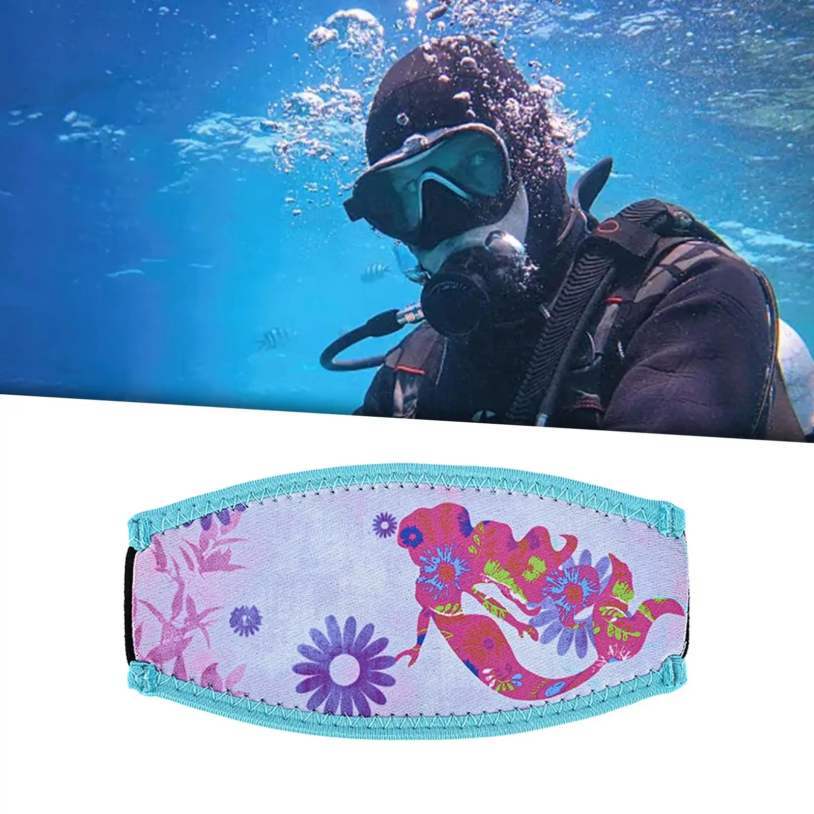 Neoprene Mask Strap Non Slip 18cmx9cm Durable for Dive and Snorkel Masks Water Sports for Long Hair Reusable Dive Wrapping Strap