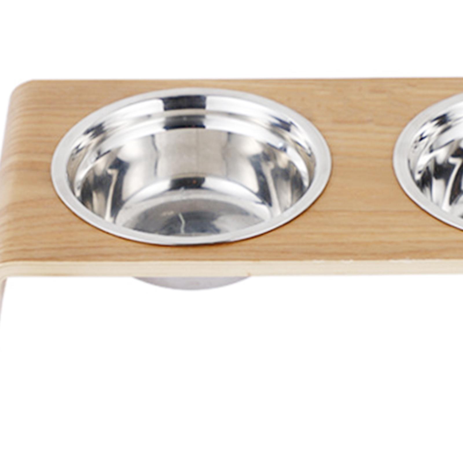 Raised Pet Bowls Metal Feeding Station with Wooden Stand Water Drinking Bowl for Indoor Elevated Cat Bowls Pet Feeder Waterer