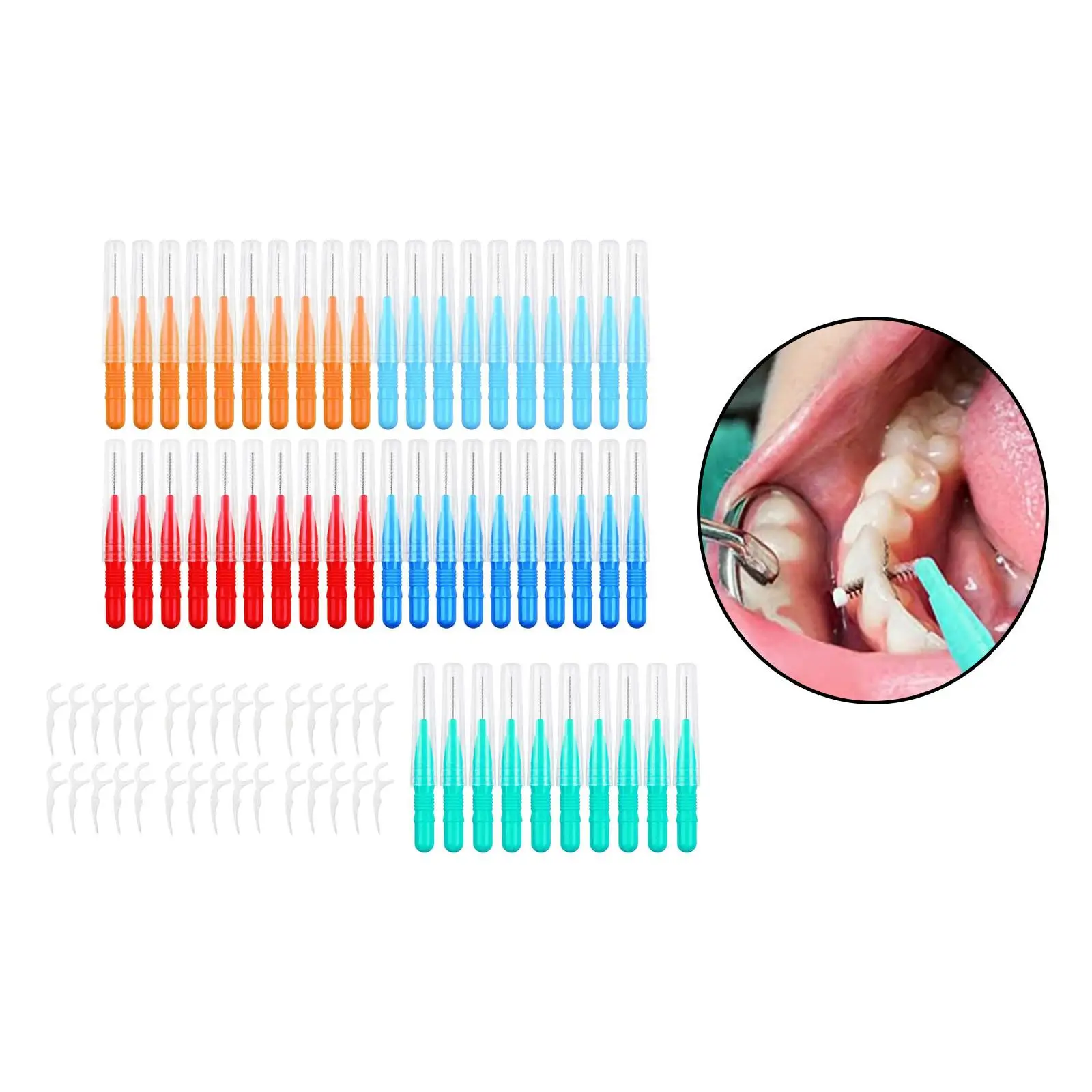 50Pcs Interdental Brushes 2mm 2.5mm 3mm for Cleaning Gaps Between Teeth 30x Floss Flossers Teeth Cleaners 