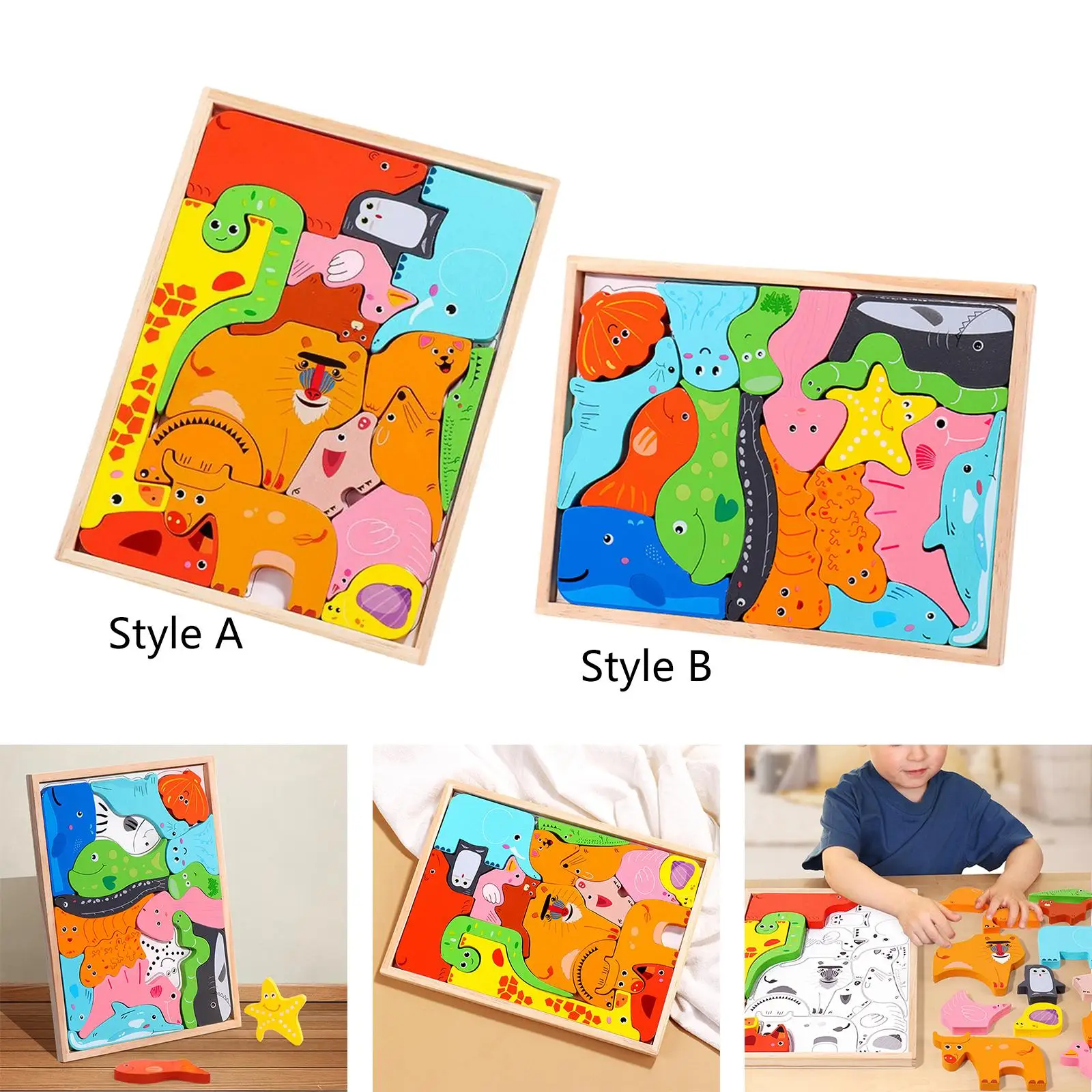 Wooden Animal Puzzles Early Leaning Education Toy Animal Jigsaw Puzzles for Boy Children