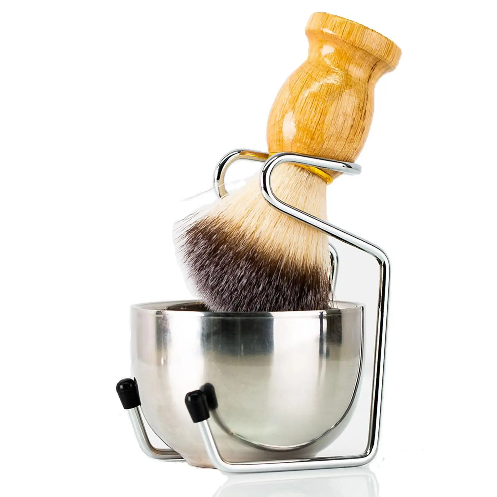 Wet Shaving with Shave Brush Stand Mug Solid Wood Handle Gift Convenient
