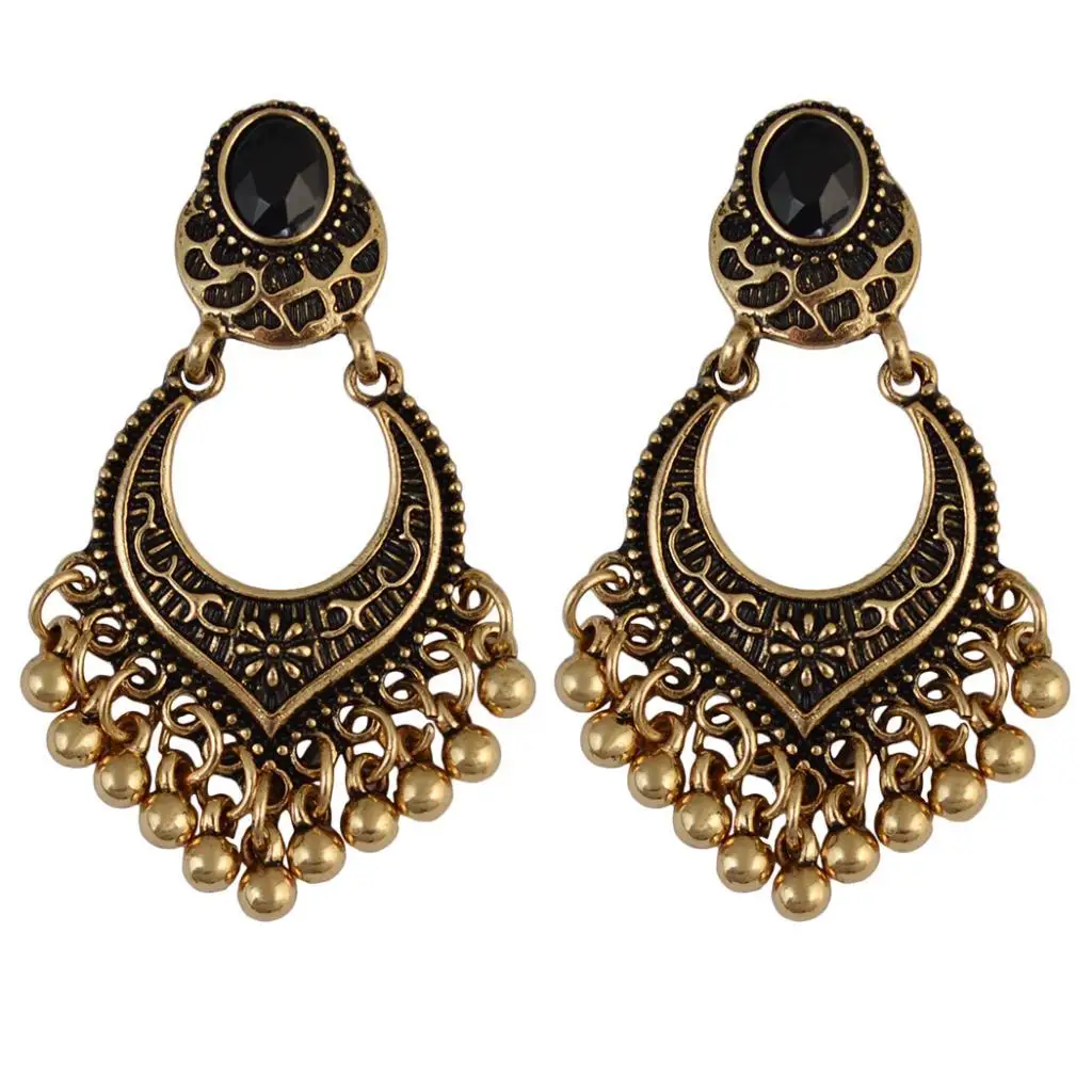 2 Pairs Drop Earrings with Bohémie Charms Design Carved Beads
