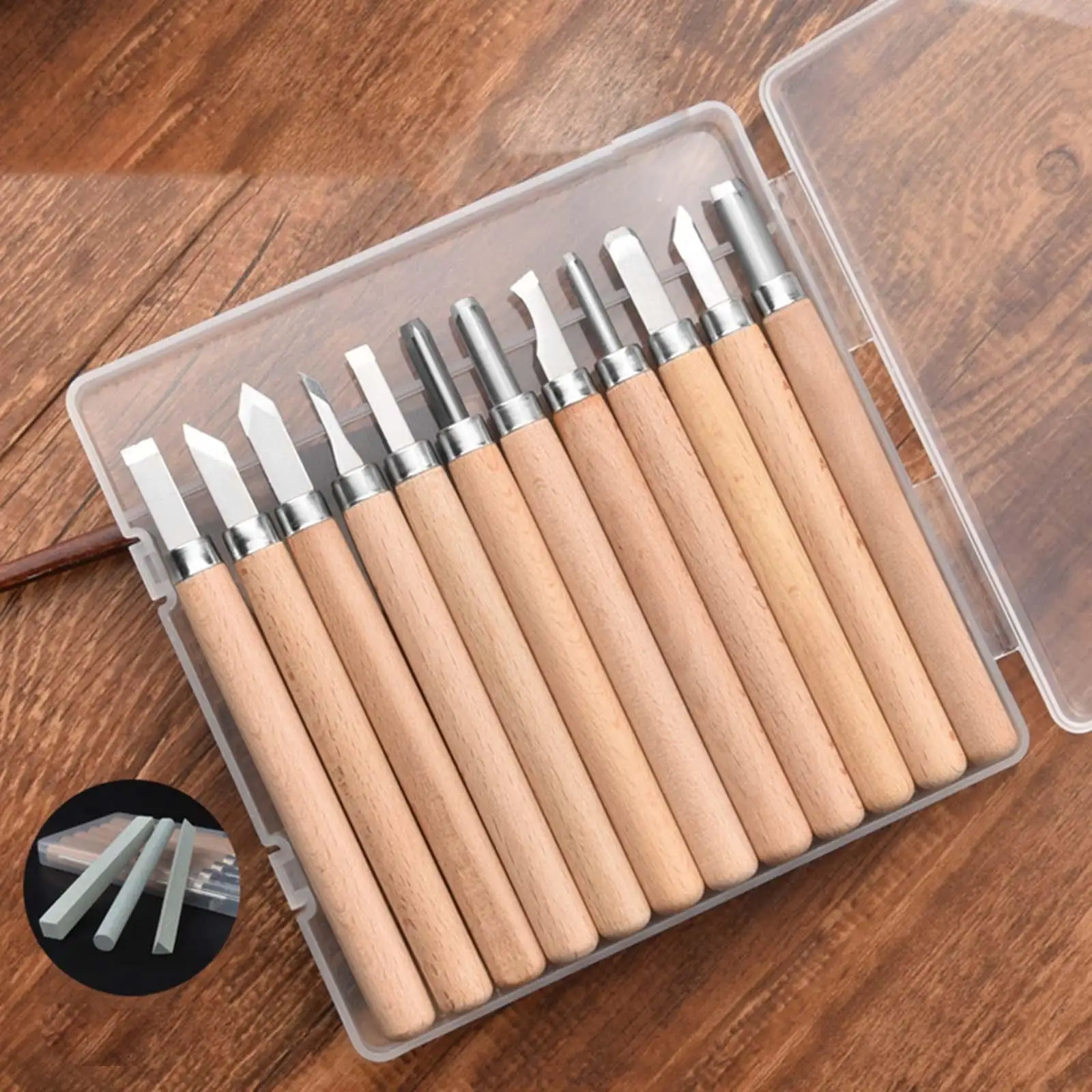 12Pcs Wood Carving Chisel Set Woodworking Wood Handle Tools Carver Set for Beginners Cutting Wood Blocks Project Softwoods