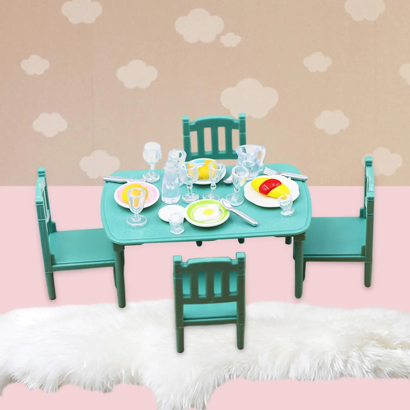 1:12 Dollhouse Dining Room Scenes Kids Valentines Gifts Dollhouse Furniture Simulation Kids Toys Dollhouse Table and Chair Model