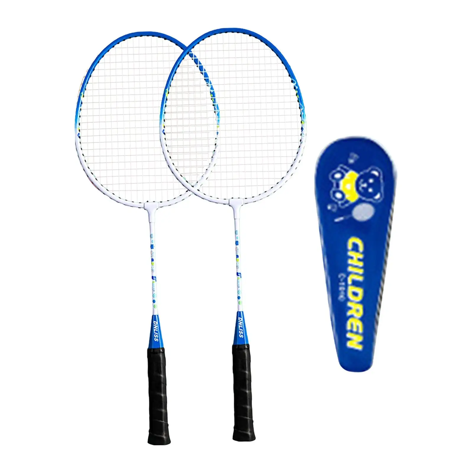 2Pcs Badminton Rackets Set with Cover Bag Beginners Portable for Kids Double Racquets for Game Tennis Backyard Outdoor Training