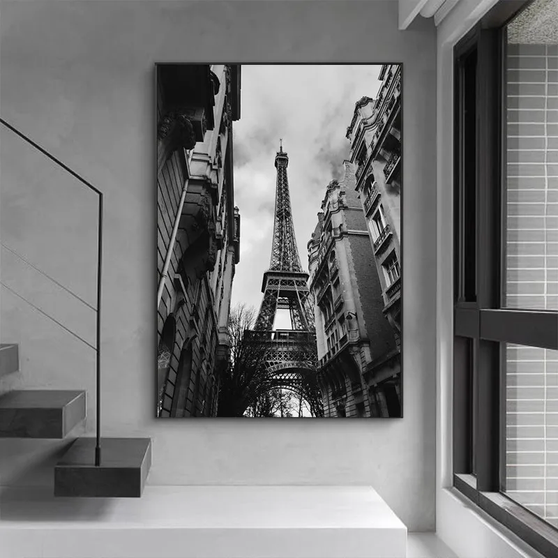 Eiffel Tower Silk Canvas Poster Black And White Art Vintage Paint Wall Decor A24 