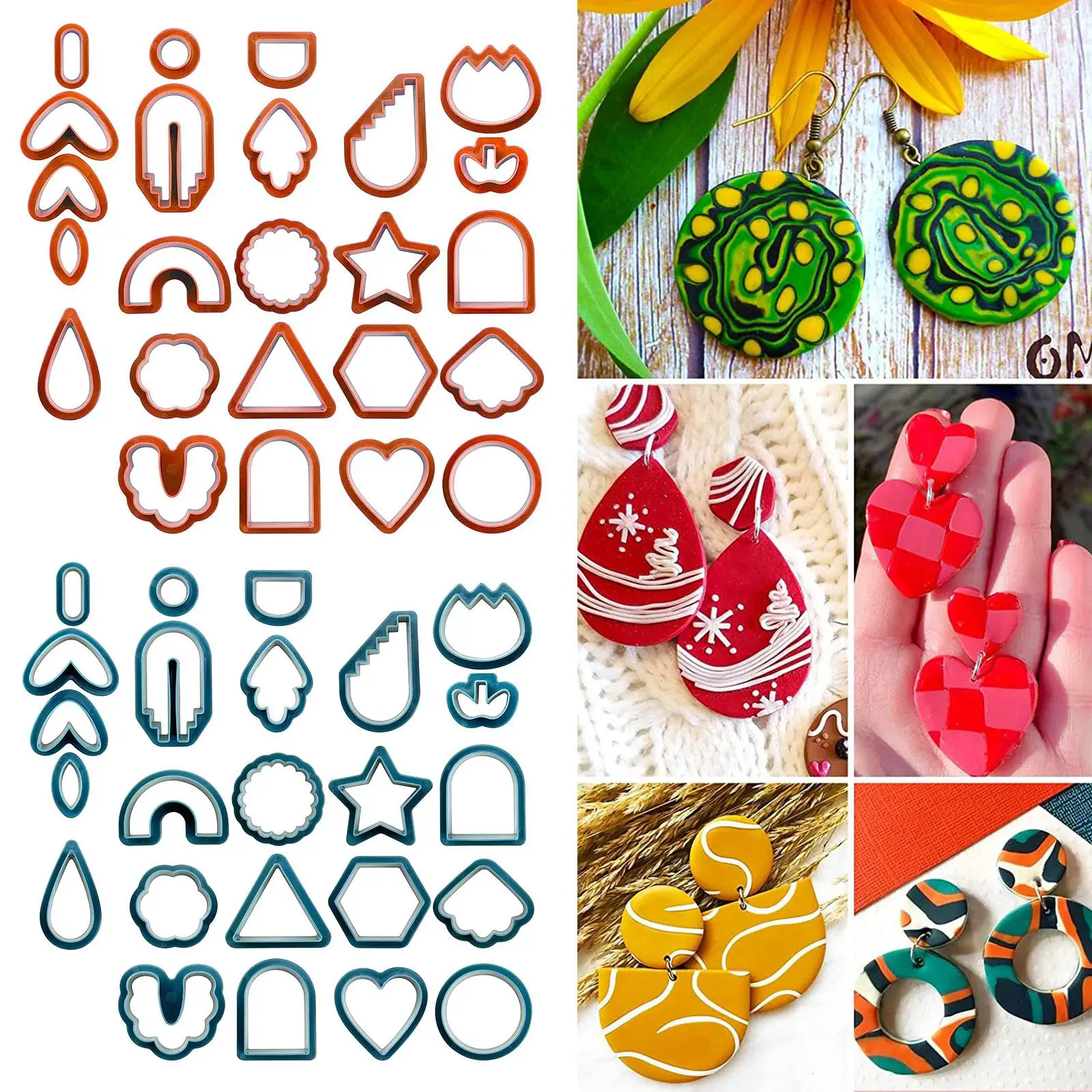 24x Plastic Polymer Clay Cutter Earring Making Kit Multi Shapes Art Crafts Handmade DIY Kids Jewelry Making Clay Earring Cutters