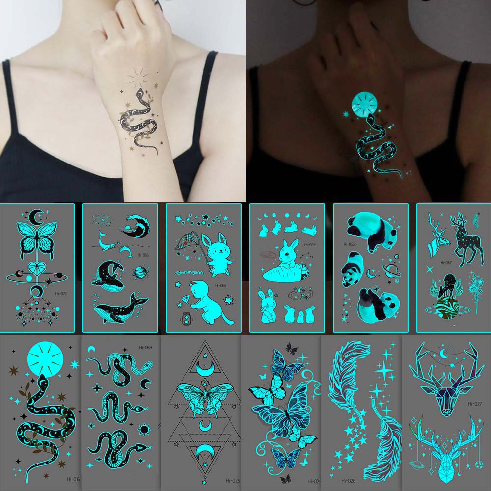 Best of Blue Luminous Temporary Tattoos Snake Panda Butterfly Glow Tattoo Stickers For Wrist Hand Fake Tatoo For Women Kid Body Art Face Reviews & Tips