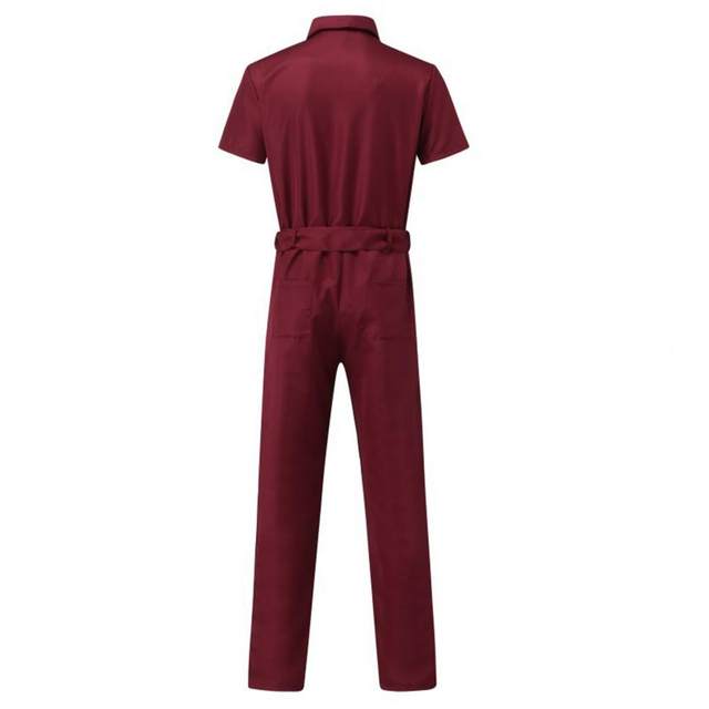 Men Jumpsuit with Belt Short Sleeves Turndown Collar Single