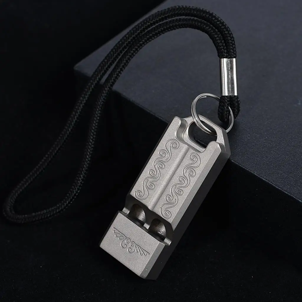 Premium Titanium Whistle with Removable Lanyard, Double Tube Loud for Emergency Signaling Tool Football Training Outdoors