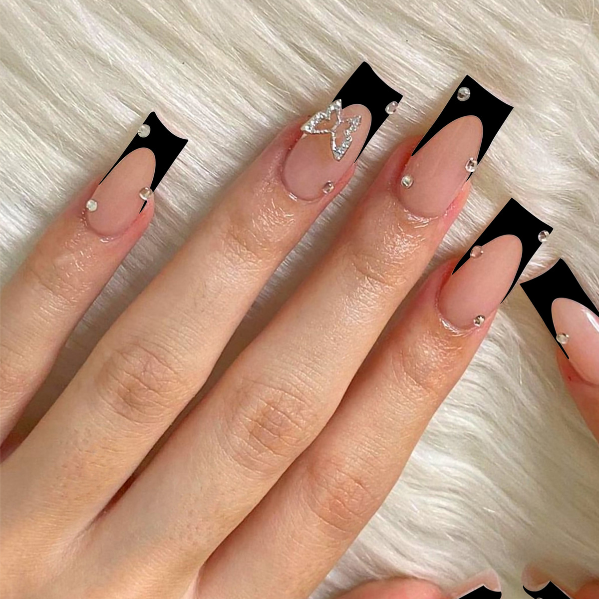 Best of 24pcs False Nails With Glue Butterfly Design Long Coffin French Ballerina Fake Nails Full Cover Acrylic Nail Tips Press On Nails Reviews & Tips - Image 6