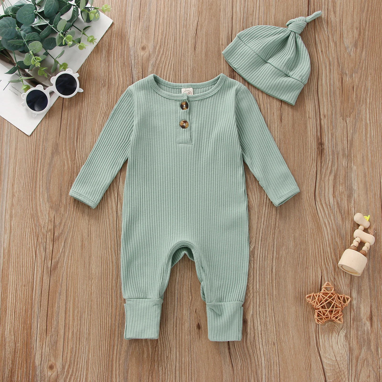 ma&baby 0-18M Infant Newborn Baby Jumpsuit Knit Boy Girl Romper + Hat  Autumn Spring Toddler Baby Clothing Outfits