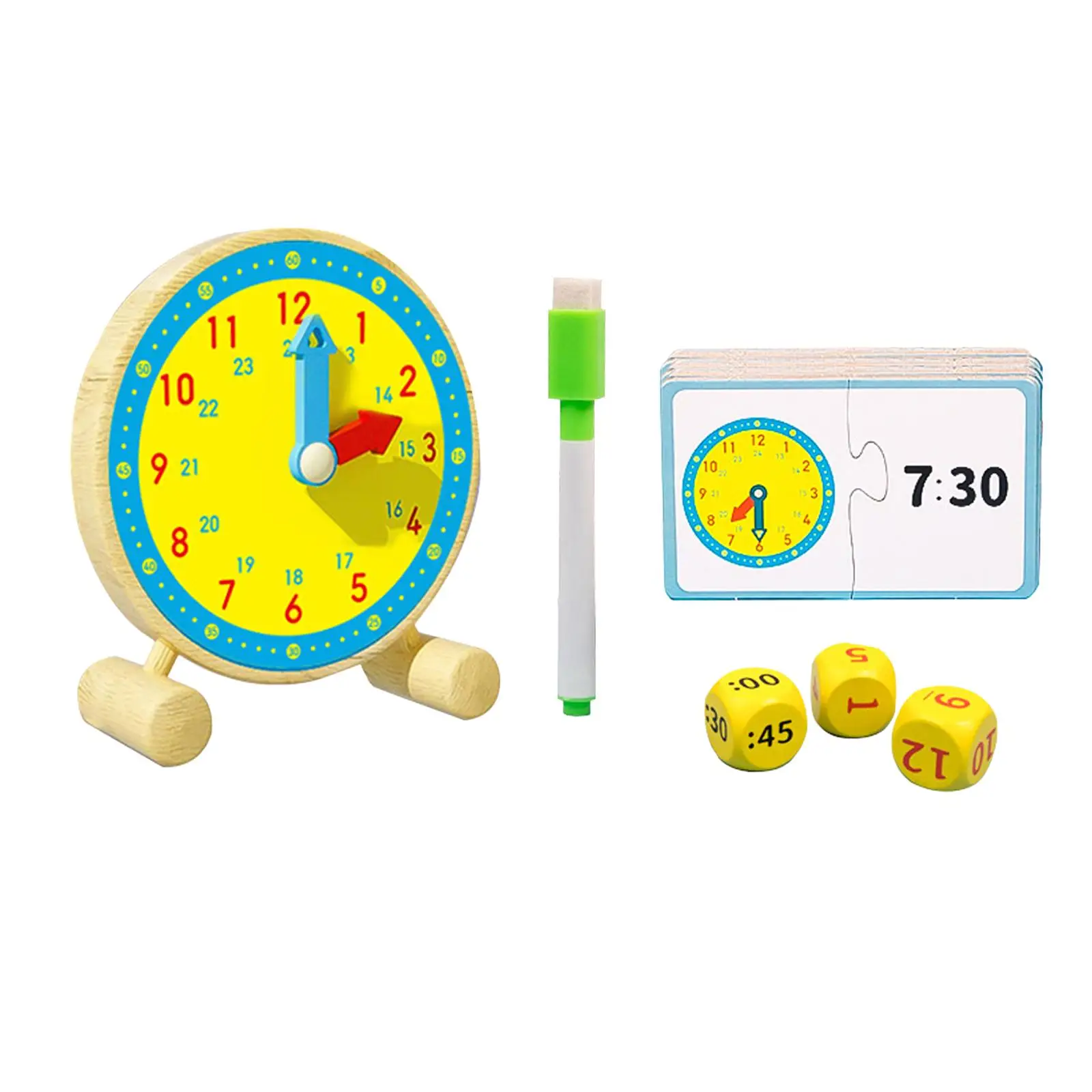 Montessori Wooden Clock Toy Learning Education Toy Teaching Clock Puzzle Toy Clock Learning Toy for Toddlers Children Kids Girls
