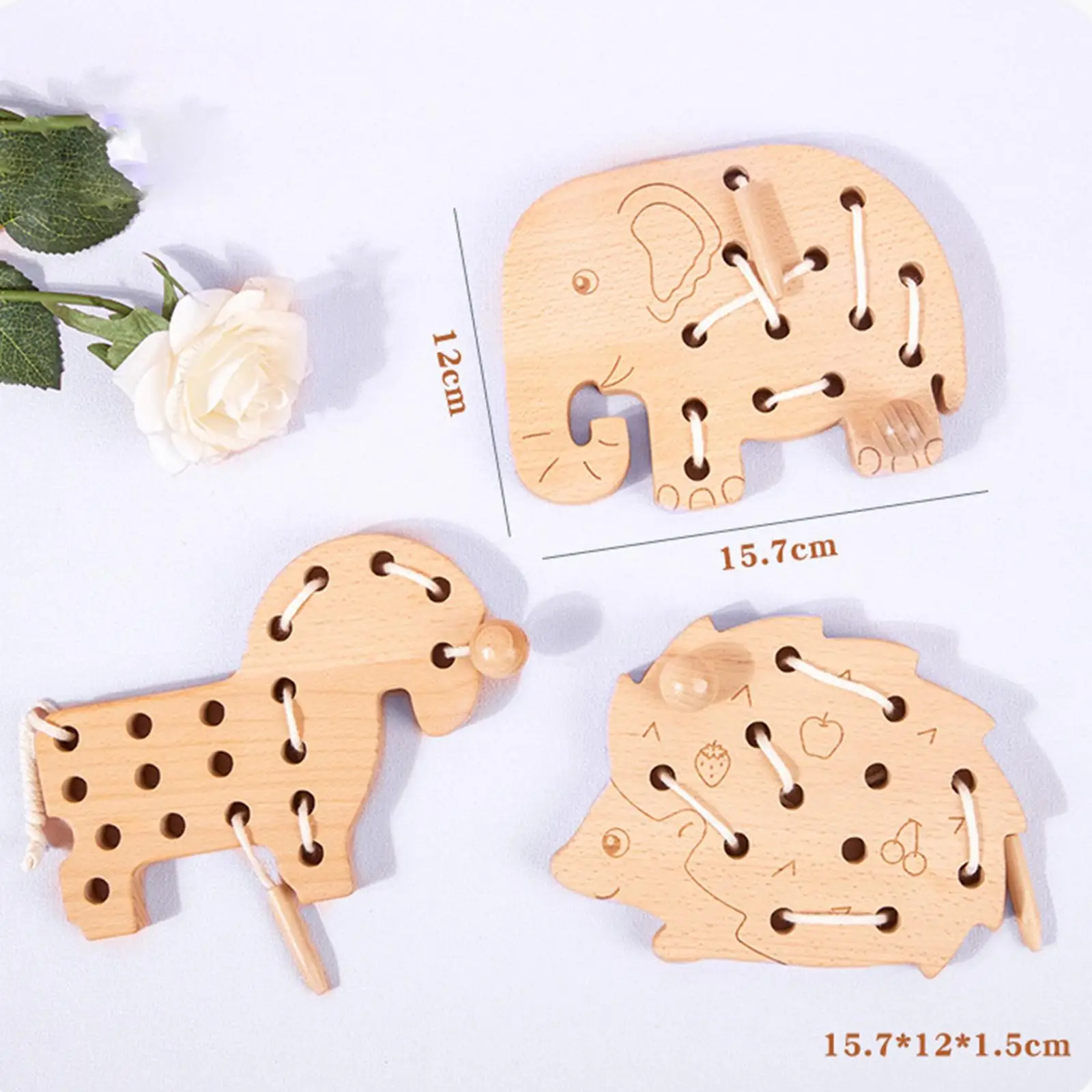 3x Wood Lace Block Puzzle Teaching Aids Educational Wooden Lacing Threading for Kids Car Boys Birthday Gift