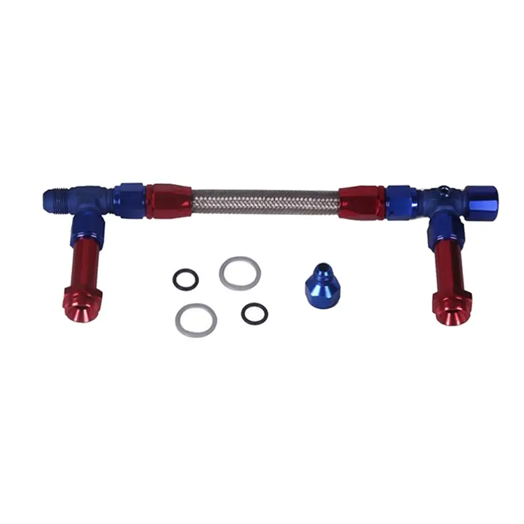 Braided Stainless Steel Carburetor Dual Inlet Line Kit For Holley Dominator Blue+Red
