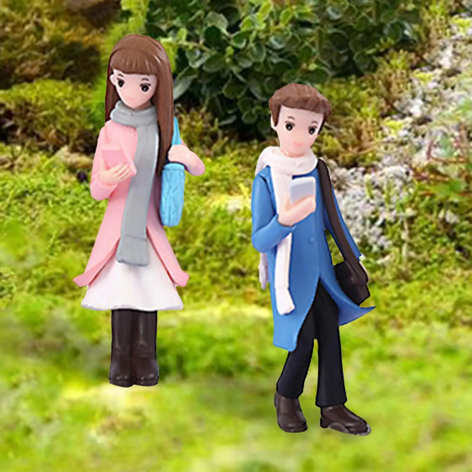 Phone Couple Tiny Hand Painted Standing Model Trains People Figures for Diorama Photography Props Micro Landscapes Decoration