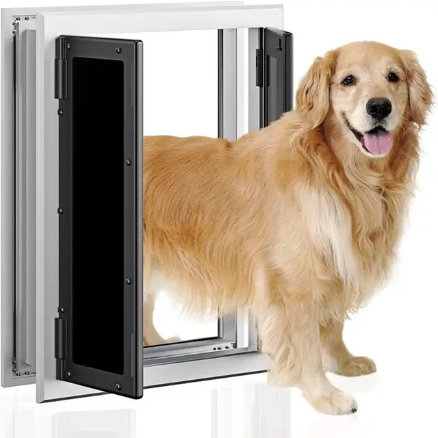 Puerta para perro con solapa con marco de aluminio con Panel de bloqueo  deslizante, puerta para mascotas - AliExpress