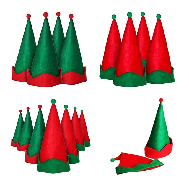 Santa Claus Hat Red & Green Elf Hat Christmas Elf Pointed Hat for