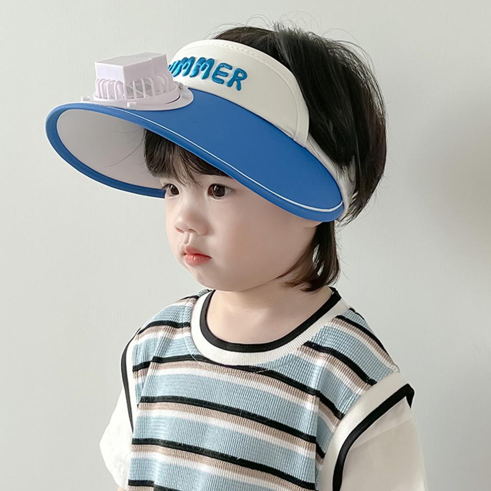 Sommer Kinder Sonne mit Mini Lüfter Leere Top Breite Krempe Visier Wandern Reise Sonnenschutz Mädchen Jungen Outdoor Hut_voghion.com