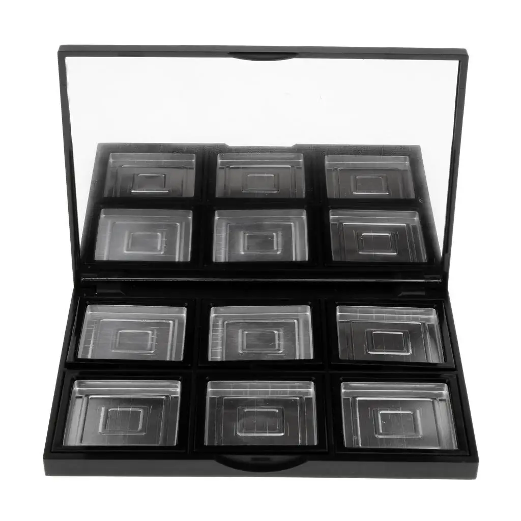 6 Grids Cosmetic Empty Palette with Pans Box Eyeshadow Powder Blusher Lipstick Makeup Case Highlighters Container Mirror Inside