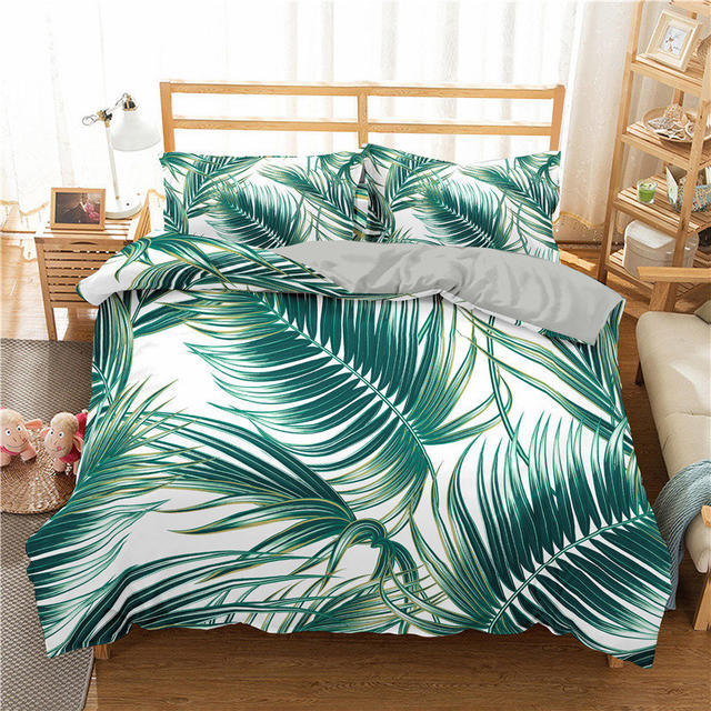 Green Palm Leaf Bedding Set Hawaiian Tropical Leaves Duvet Cover