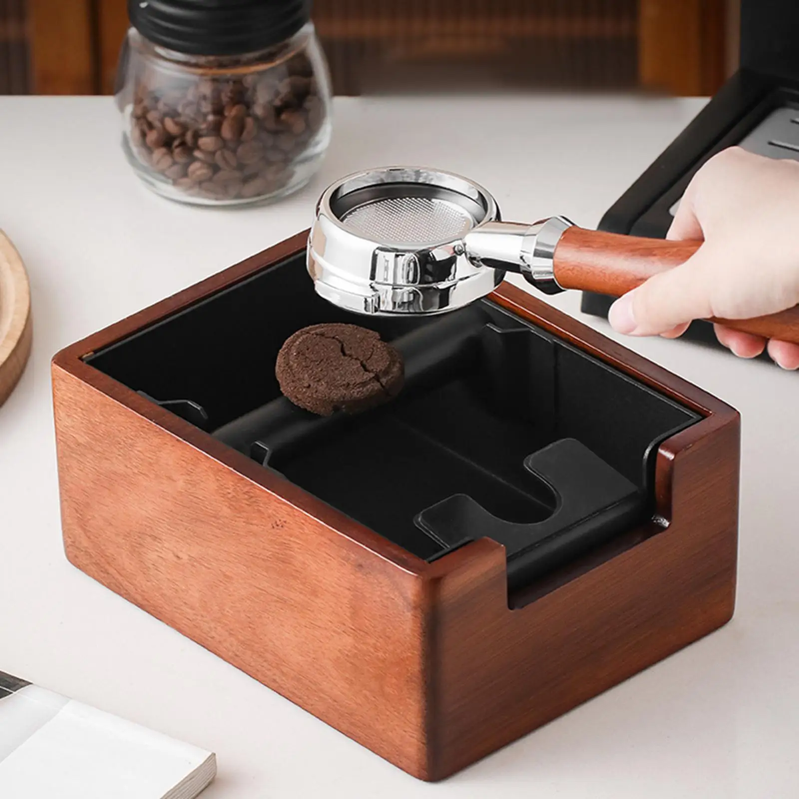Wooden Coffee Residue Box Non Slip Base Residue Basket 1.5L Espresso Dump Bin for Espresso Machine Accessories Home