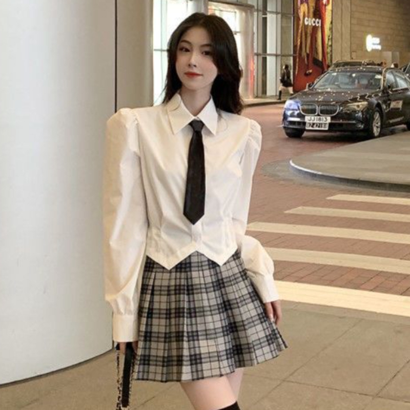 Camisa feminina magro elegante moda chique harajuku