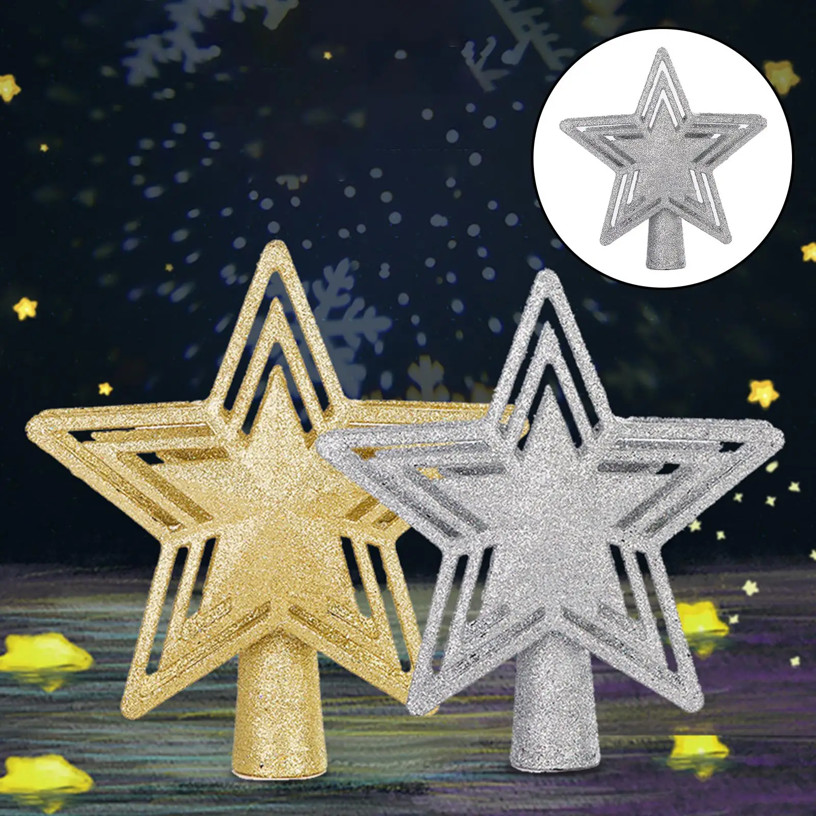 Christmas Lights 3D Glitter Hollow Star Top New Year Home Decorations