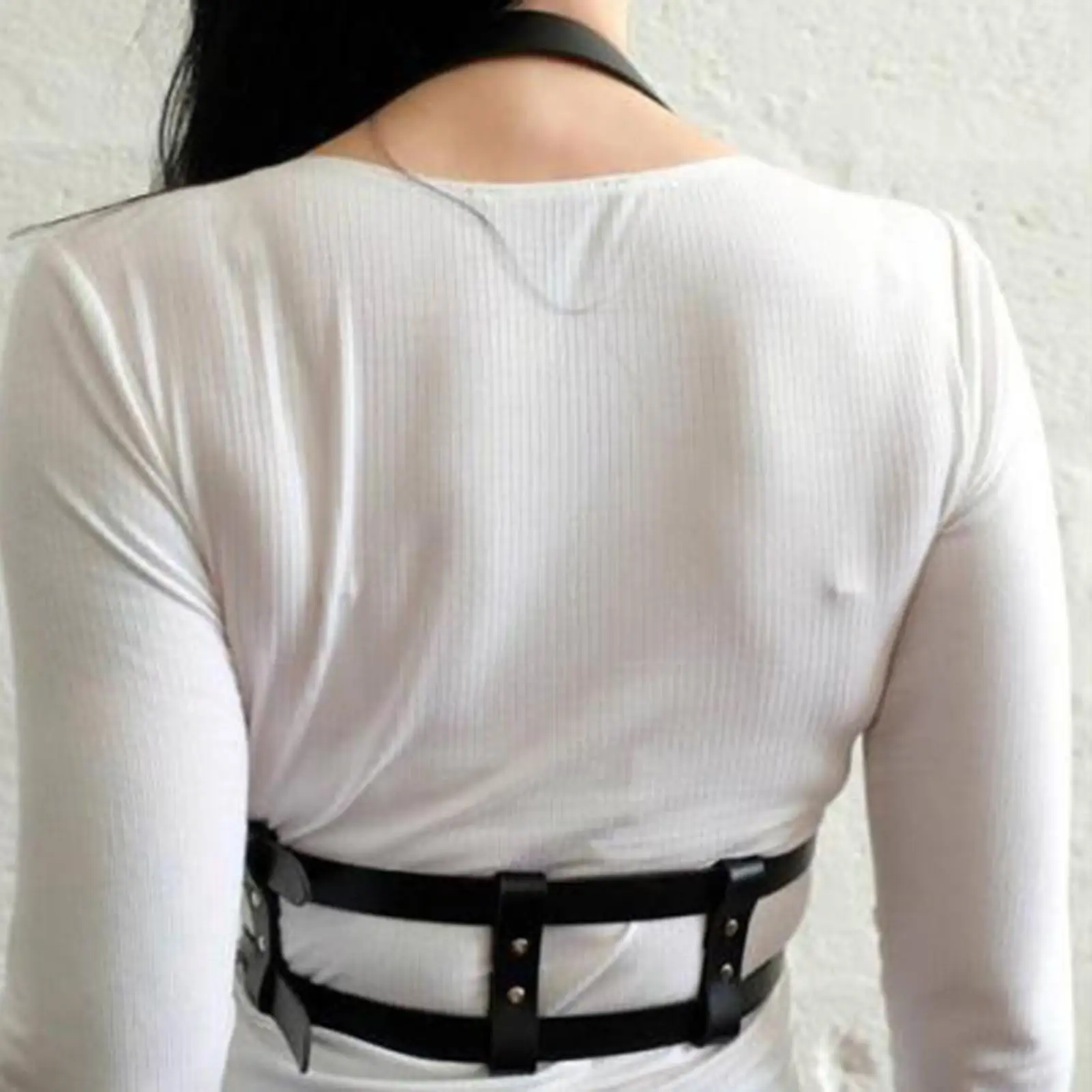 Women Punk Waist Belt Harness Adjustable Bra Fashion Black Waistband