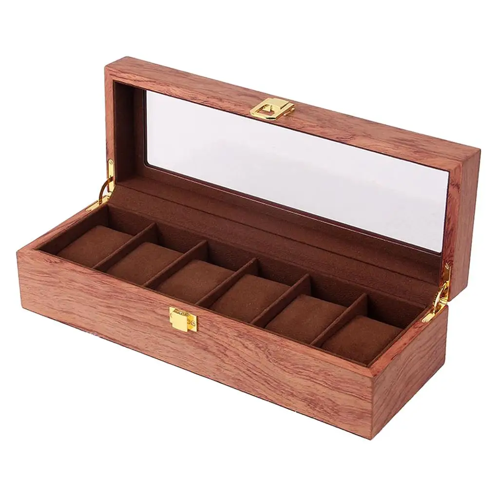 Wooden Case Organizer Display for Men Women, 6 Slots with Clear , Vintage Style