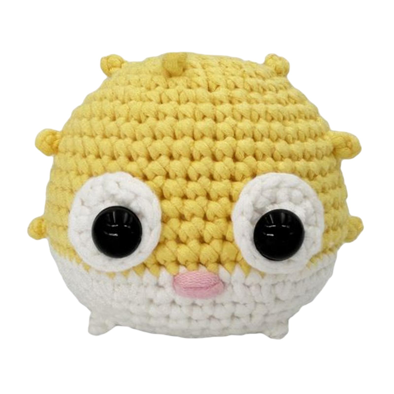 Doll Crochet for Beginners Starter Classic Rabbit Fish Hand Knitting Toy DIY Puffer Fish Doll Crochet for Birthday Gift