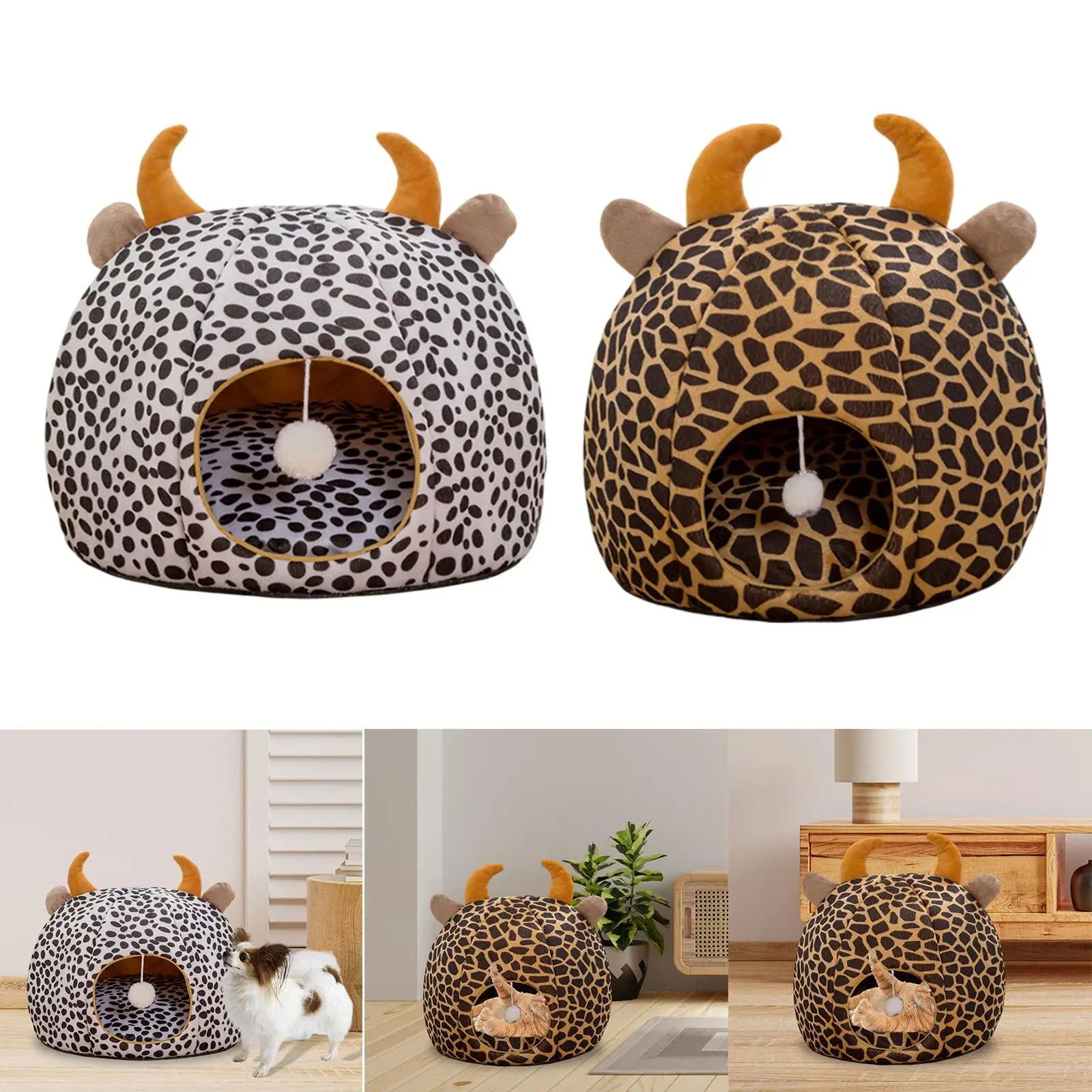 Pet Cat Bed Small Dog House Warm Cute Kitten Cave with Ball Toy Pet Supplies