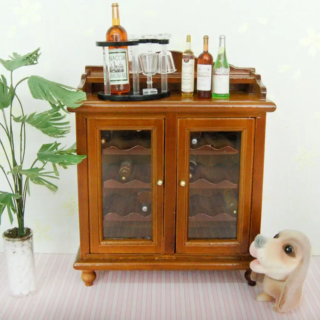 1/12 Dollhouse Miniature Wooden  Cabinet  Rack & Cups Model Set Rooms Accessories Brown