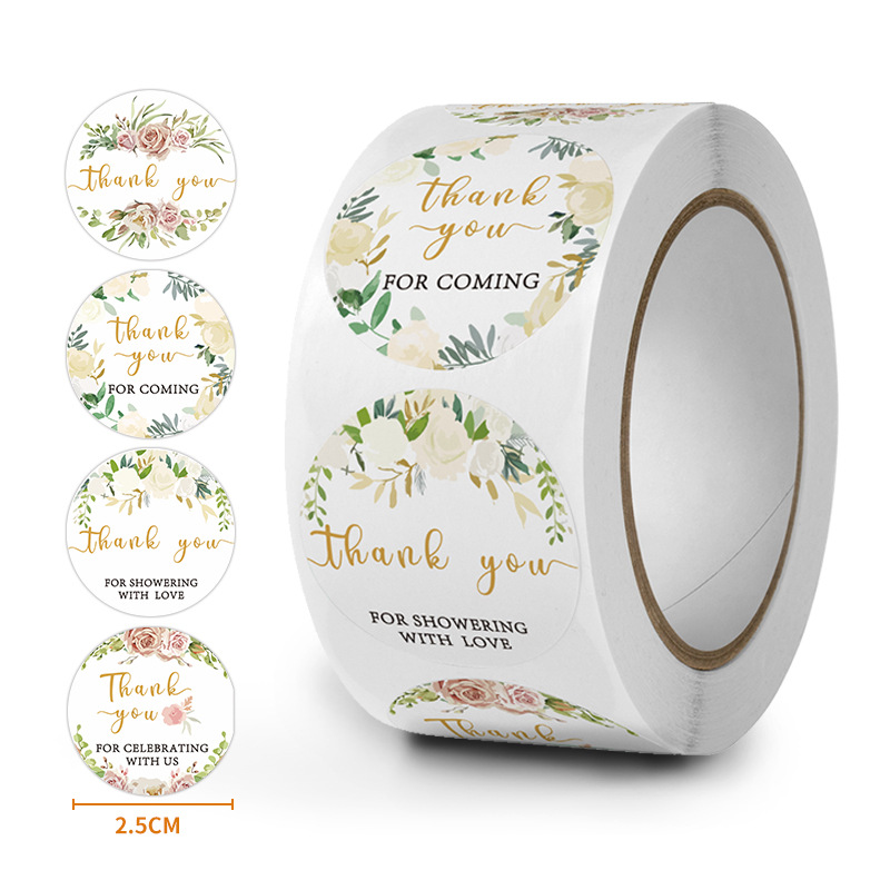 500-pcs Rosen muster danke Aufkleber für Siegel etiketten runde florale mehrfarbige Etiketten Geschäft handgemachte Schreibwaren aufkleber – Detail 1